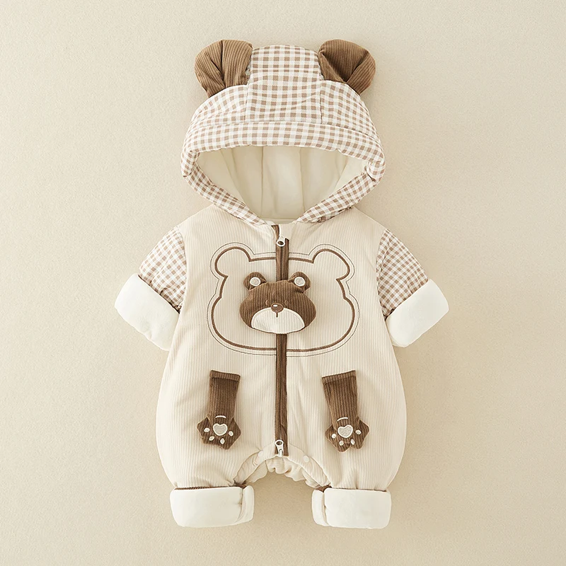 

Зимний хлопковый детский наряд Thiened с мультяшным принтом Rer Комбинезон ex Детский модный комплект Long Sve round Ne T-...