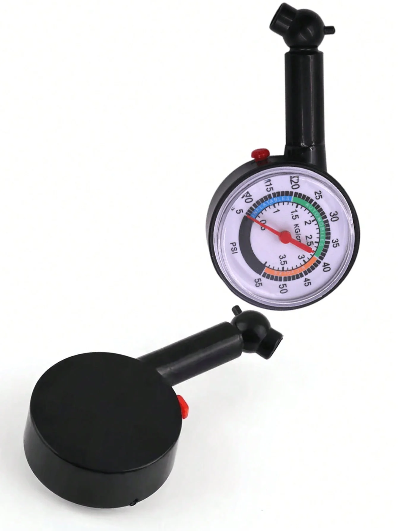 고정밀 기계식 타이어 압력 게이지, 아날로그 다이얼(PSI/KG/cm²), 내장형 릴리스 밸브, 내구성 있는 PET 플라스틱 본체, 컴파