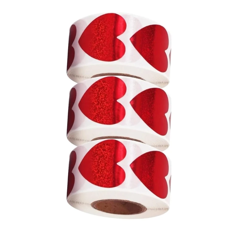 3 ม้วน 25 มม.หัวใจรักสติกเกอร์ 1 นิ้วหัวใจป้ายสติกเกอร์วันวาเลนไทน์กาวสติกเกอร์สำหรับหัตถกรรมซองการ์ด