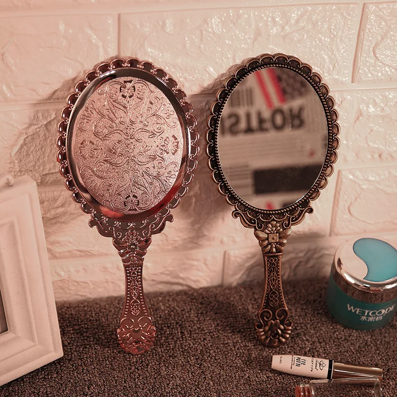 Tragbare Vintage Handheld Make-Up Spiegel Hand Halten Oval Kosmetik Spiegel Europäischen Stil Edle Alte Gericht Spiegel Schönheit Werkzeug – Detail 1