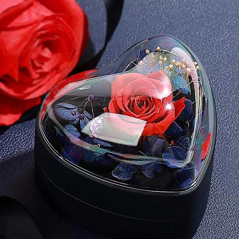 

Коробка для упаковки из композитной бумаги, коробка для колец в форме сердца, акриловый футляр для демонстрации колец с розой, органайзер для хранения серег, однотонный органайзер для ювелирных изделий для мужчин