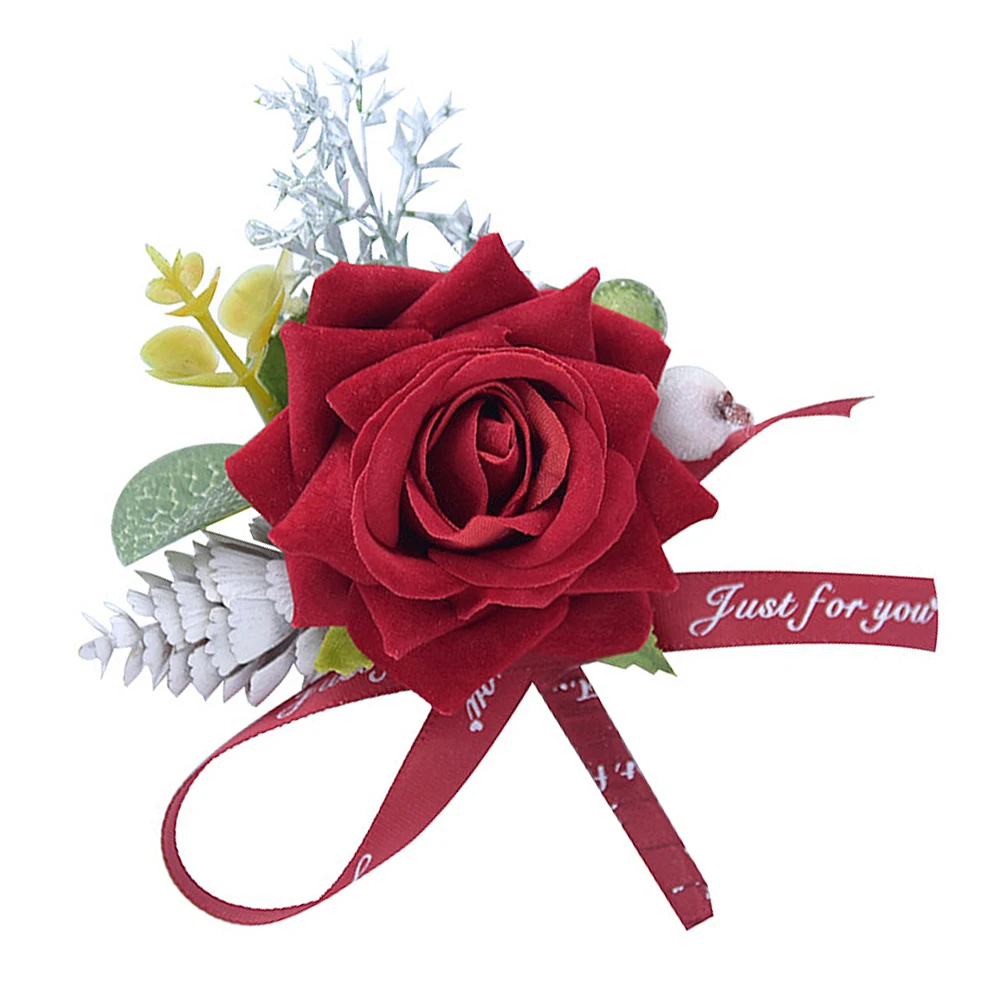 

1pc artificial Rose Brooch Lint Fabric Wrist Corsage Wedding Bridesmaid Bride Flower Girls Party Prom Banquet Red