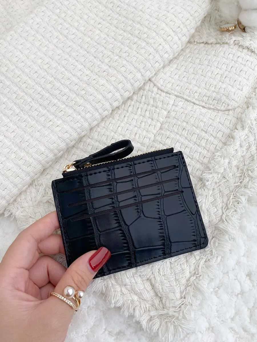 

Stone Pattern Alligator Print PU Portable Zipper Ultra-Thin Minimalist Small 6-Card Pack Multi-Card Purse Fashion Short Wallet