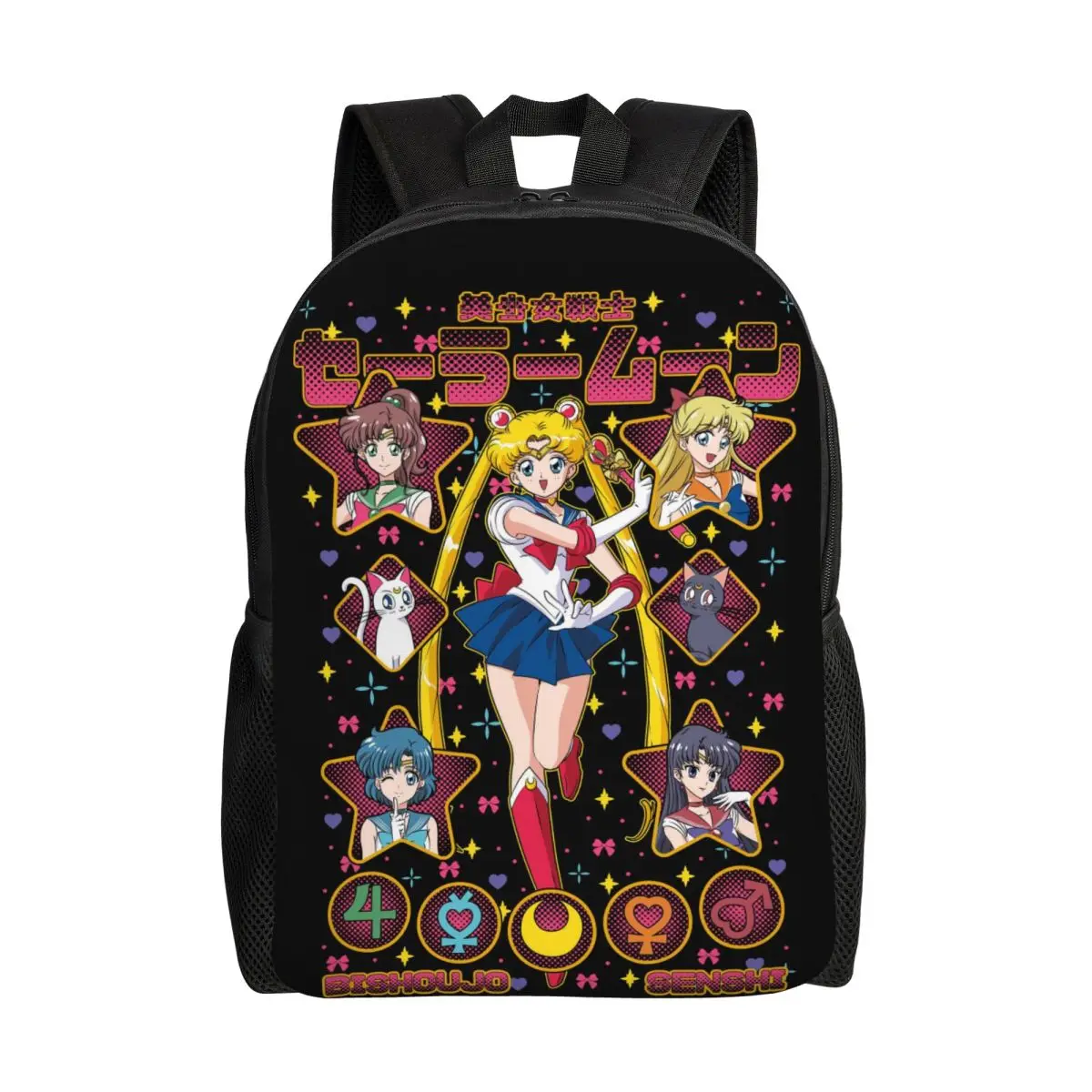 Benutzerdefinierter Super Moon Power Magical Girl Anime Reiserucksack für Damen und Herren, Schul- und Computerrucksack, Tagesrucksack für Studenten