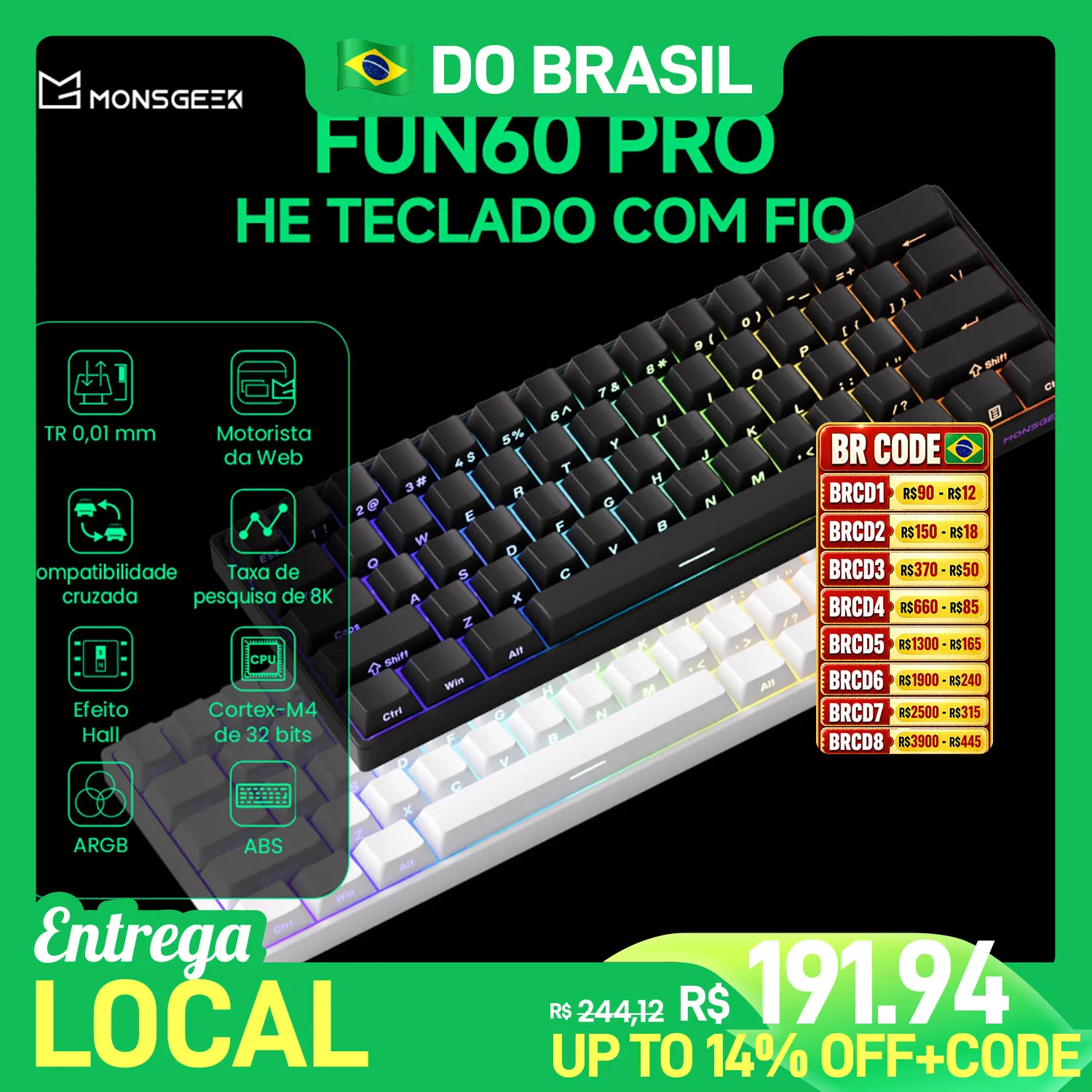 Akko monsGeek fun60 pro he teclado magnético 60% esports teclado para jogos gatilho rápido 0.01mm 8k teclado personalizado com fio para gamer