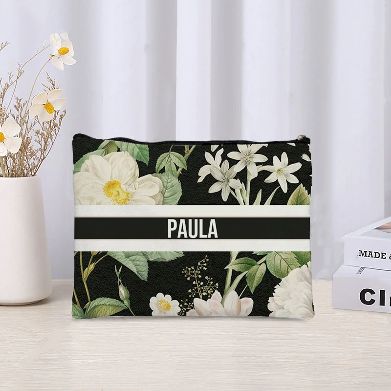 Custom Wedding Gift Name Cosmetic Bag for Ladies Travel Toilet Pouch Trendy Brand Makeup Bag Eco Canvas Women Handbags Purse