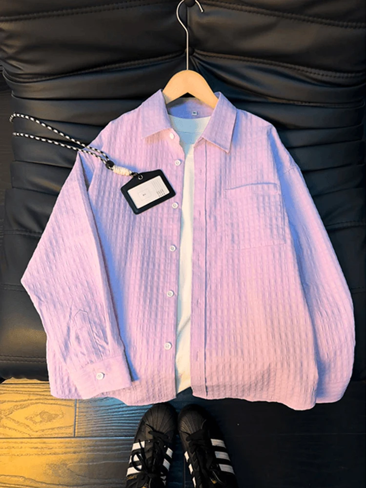 

American Style Long Sleeve Bubble Shirt Men's Spring High Sensation Lazy Style Couple Matchable Sunscreen Shoulder Shirt