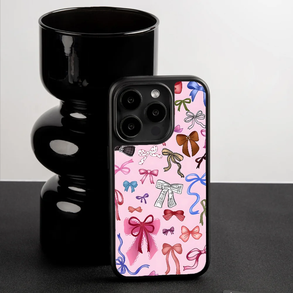 Ins Korean Colorful Pink Striped Bow Case for IPHONE 16 Pro Max 15 14 13 12 11 PRO 16 Plus Acrylic Phone Cases