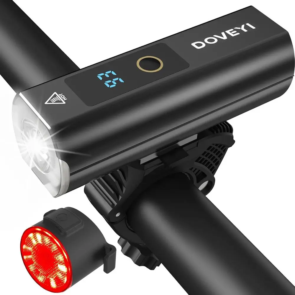 

5000mAh USB Rechargeable Bicycle Lights, 1200 Lumen Headlight and Taillight Set for Night Riding