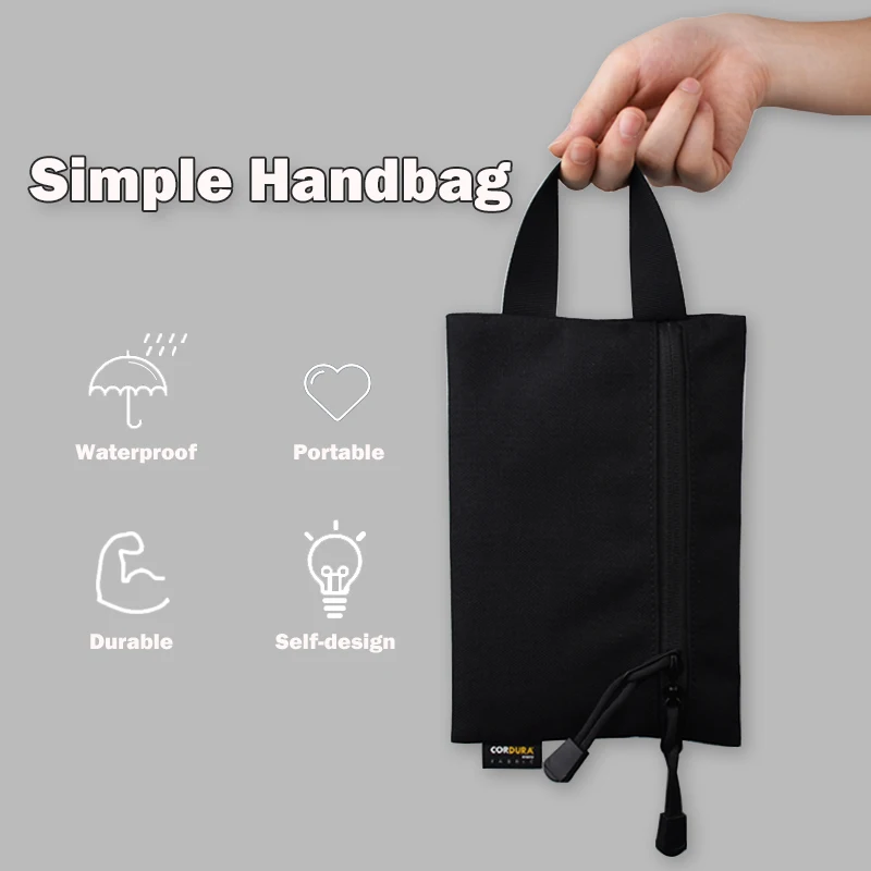 Nylon Business Hand Bags Rectangle Black Large Capacity Tote Bag with Zipper Waterproof Wear-Resistant Military Fabric Travel