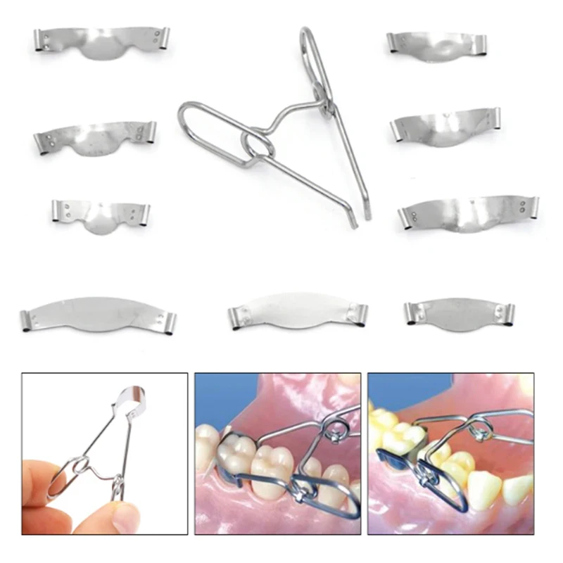Reusable Dental Matrix Set for Molar Premolar Restorations – 3 or 5 Piece with Separating Rings and Contoured Bands