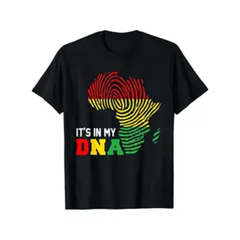 Unisex Crew Neck Short-Sleeve Cotton Casual T-Shirt - Digital Print Pan-African DNA Fingerprint & Vibrant Africa Map, Smooth Light Breathable Comfort Fit, All Seasons Sports Top, Local Warehouse Delivery, Discount Available