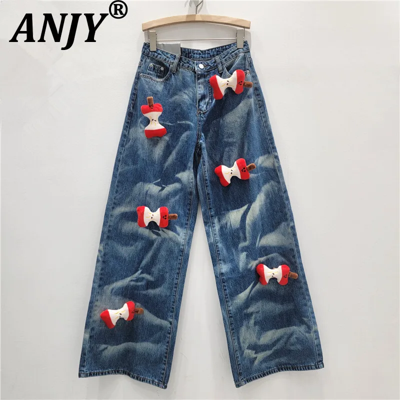 

ANJY весна осень новые женские джинсы потертые джинсовые трехмерные декоративные винтажные уличные повседневные широкие брюки A11245