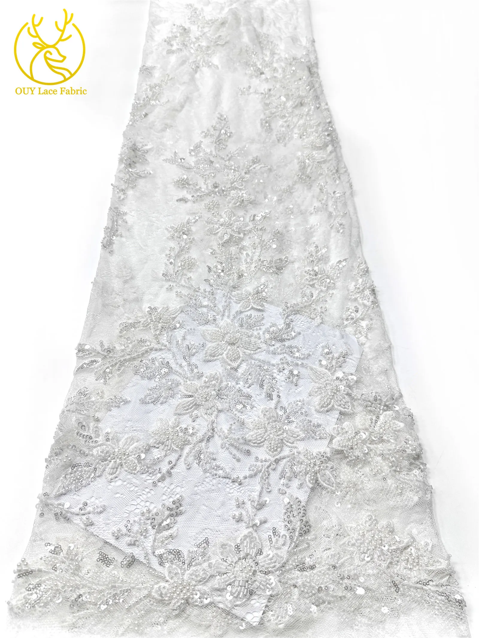 2026 Eleganter afrikanischer Perlen-Bräutigam-bestickter Spitzenstoff, 5 Yards, nigerianischer französischer Pailletten-Spitzenstoff zum Nähen von Hochzeitskleidern – Detail 13