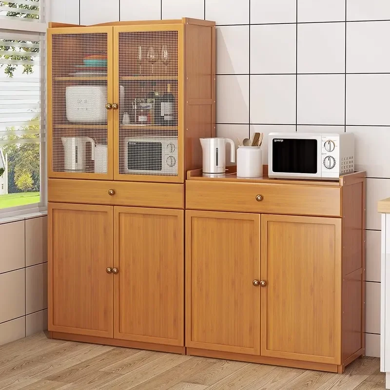 Vintage Kitchen Side Cabinet Breathable Vegetable Wine Tea Storage Cupboard with Microwave Rack Multi Functional Pantry