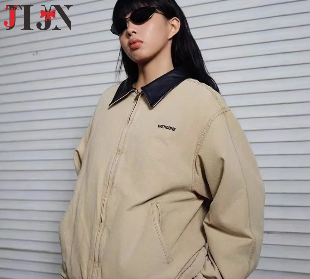 Casual Retro Panelled Jacket Women Turn-down Collar Long Sleeve Zippers Pocket Coat 2024 Kobieta Jesień Szykowna Odzież Uliczna Lady