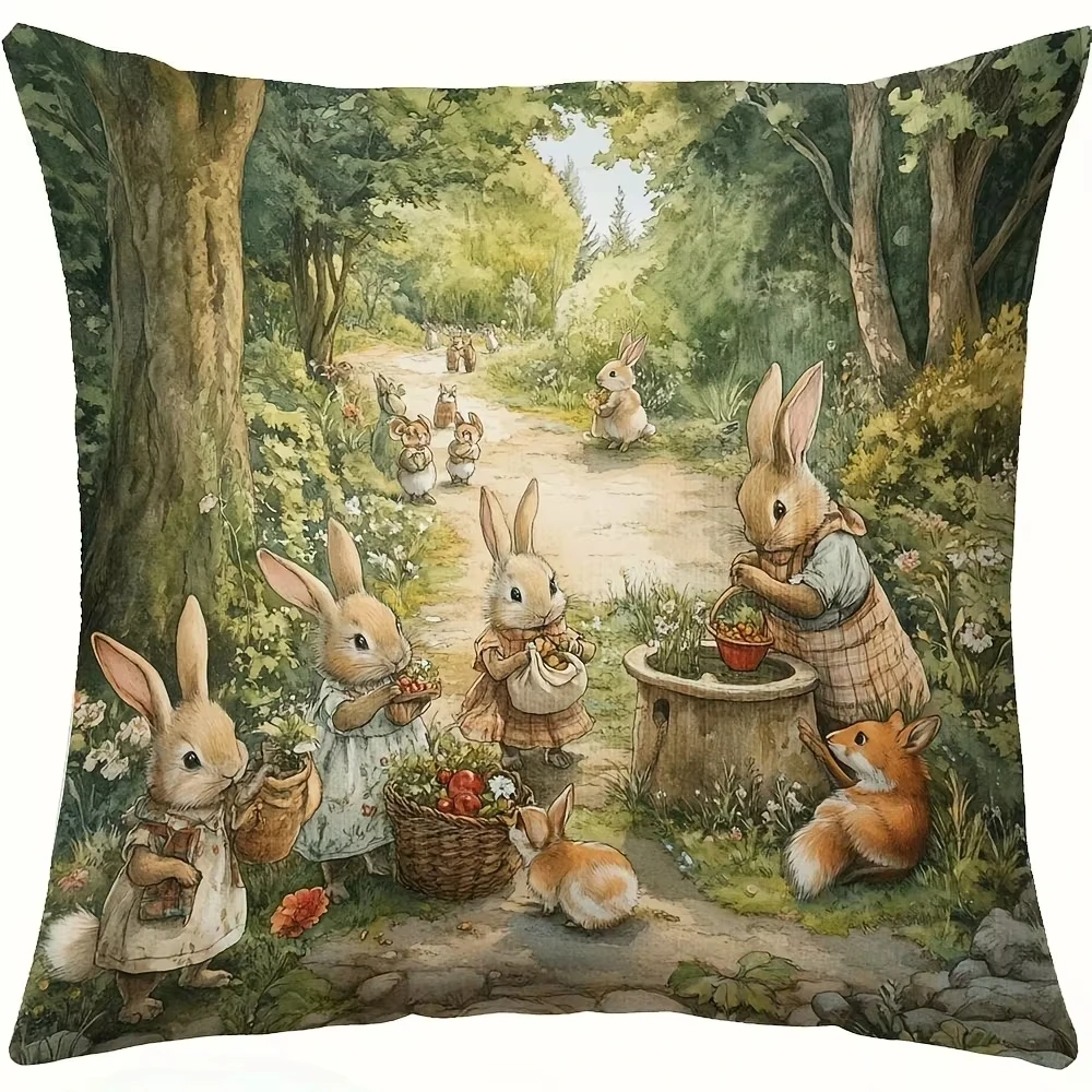 Jungle Rabbit Pattern Easter Decoration Pillow Cover Print Sofa Cushion Case for Living Room Home Decor Gift