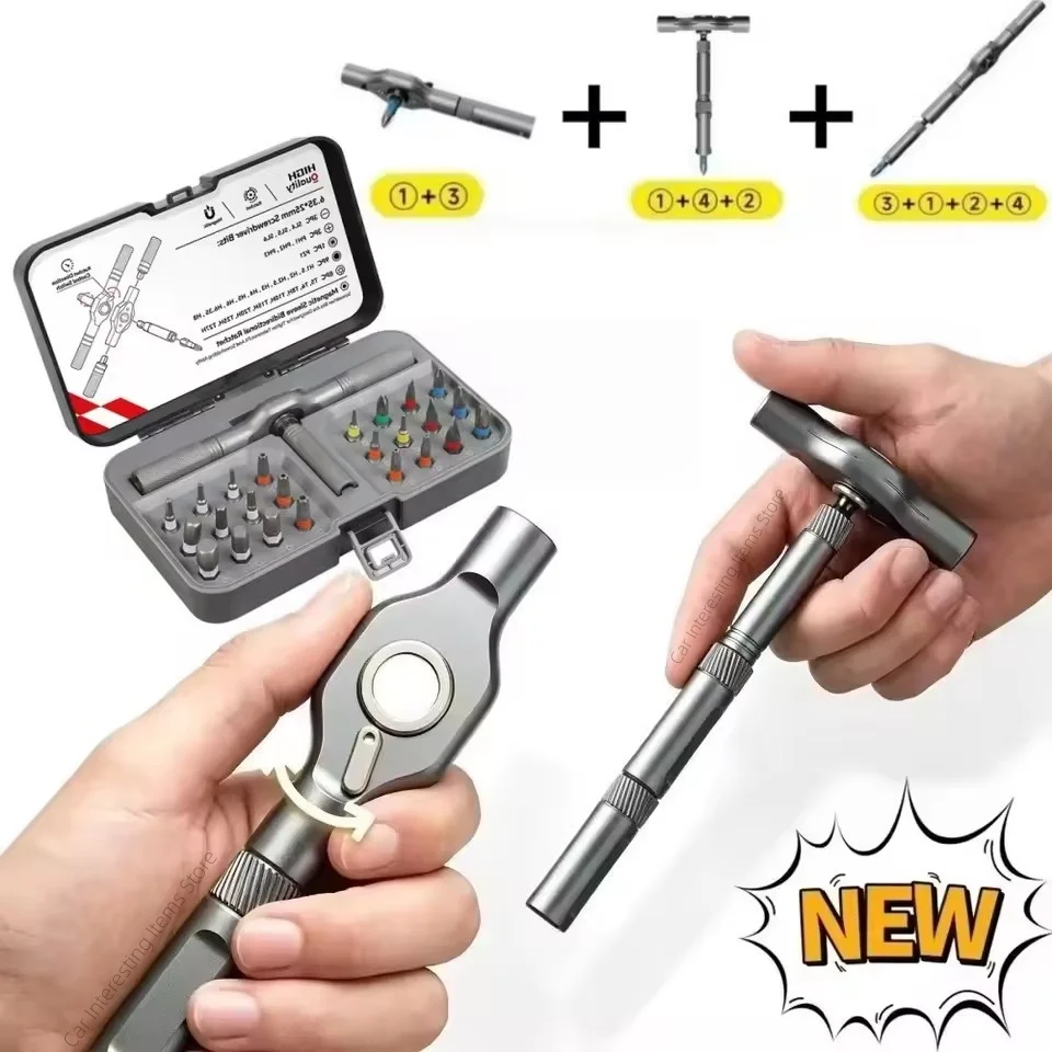New High Torque Convertible Ratchet Screwdriver T-Handle Extension Magnetic Driver Tool for Car Motorcycle DIY Repair Tool