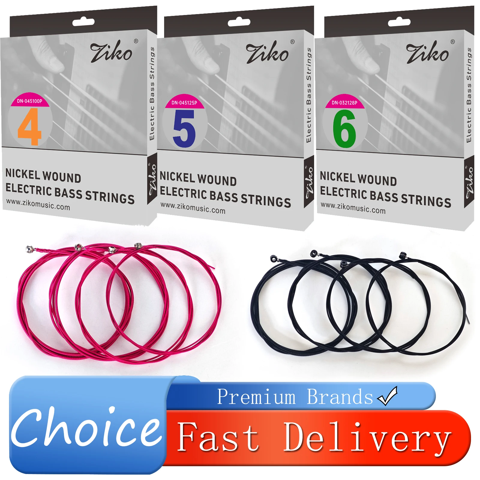 ZIKO Electric Bass Strings 4/5/6 String Bass Carbon Steel Hexagonal Alloy Beginner Professional Practice Strings Black Pink