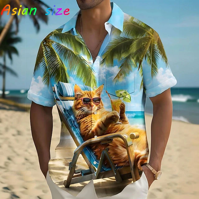 Fashion Funny Cartoon Animals Hawaiian Shirt For Men Goat Monkey Graphic Hawaiian Shirts Short Sleeve Button Down Shirt Camisa