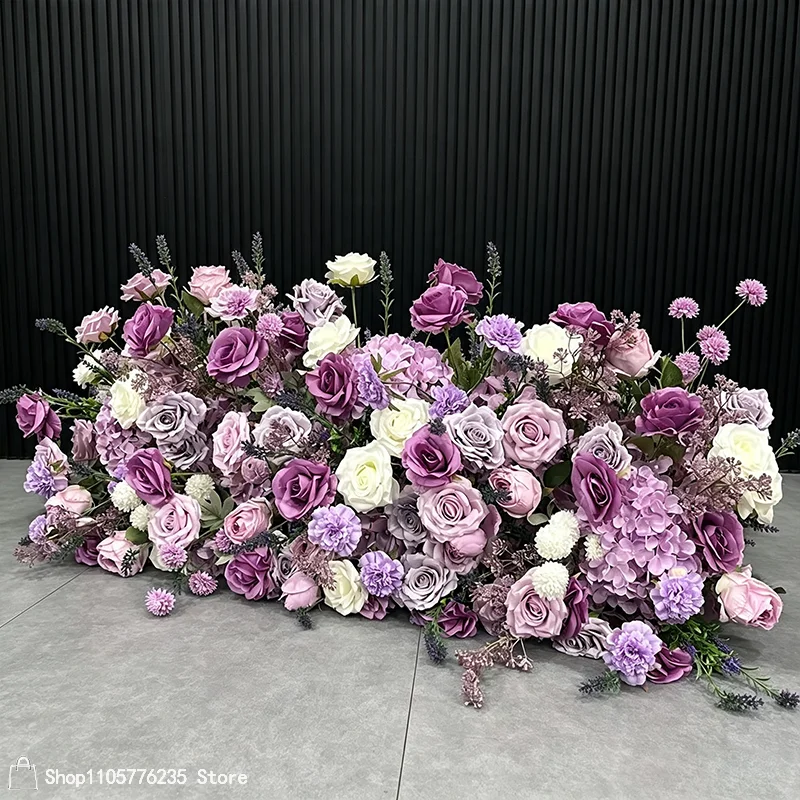 Bunter, gemischter künstlicher Blumen-Hochzeitshintergrund, Rosen-Hortensien-Blumenarrangement, Bühnen-Bodenläufer, Blumen-Partydekoration – Detail 8