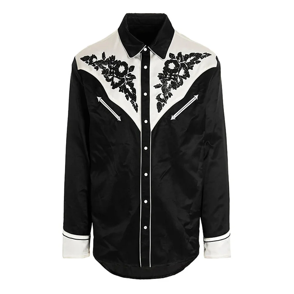 Western Printed Shirt Rose Pattern 3D Street Long Sleeve Button Fashion Street Apparel Designer Western Style 2023