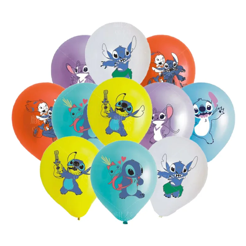 12pcs Lilo Stitch Latex Balloon Happy Birthday Party Decoration Cute Cartoon Disney Theme Balloon Set Kids Party Supply Gifts