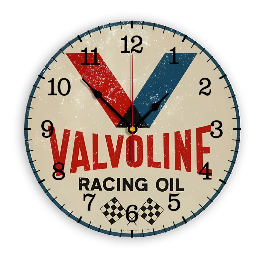 Valvoline Racing Sign Wall Clock Easy to Read Wall Mounted Clock With Silent for Home Decor