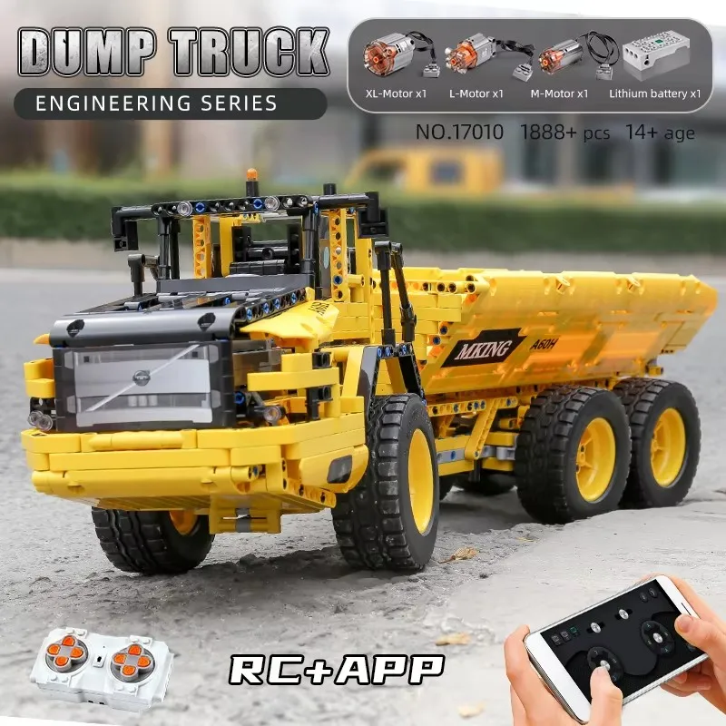 MOULD KING 17010 Technical Car Engineering Vehicle Toys APP RC Dump Truck Set Blocks MOC-8002 Bricks Christmas Gifts For Boys