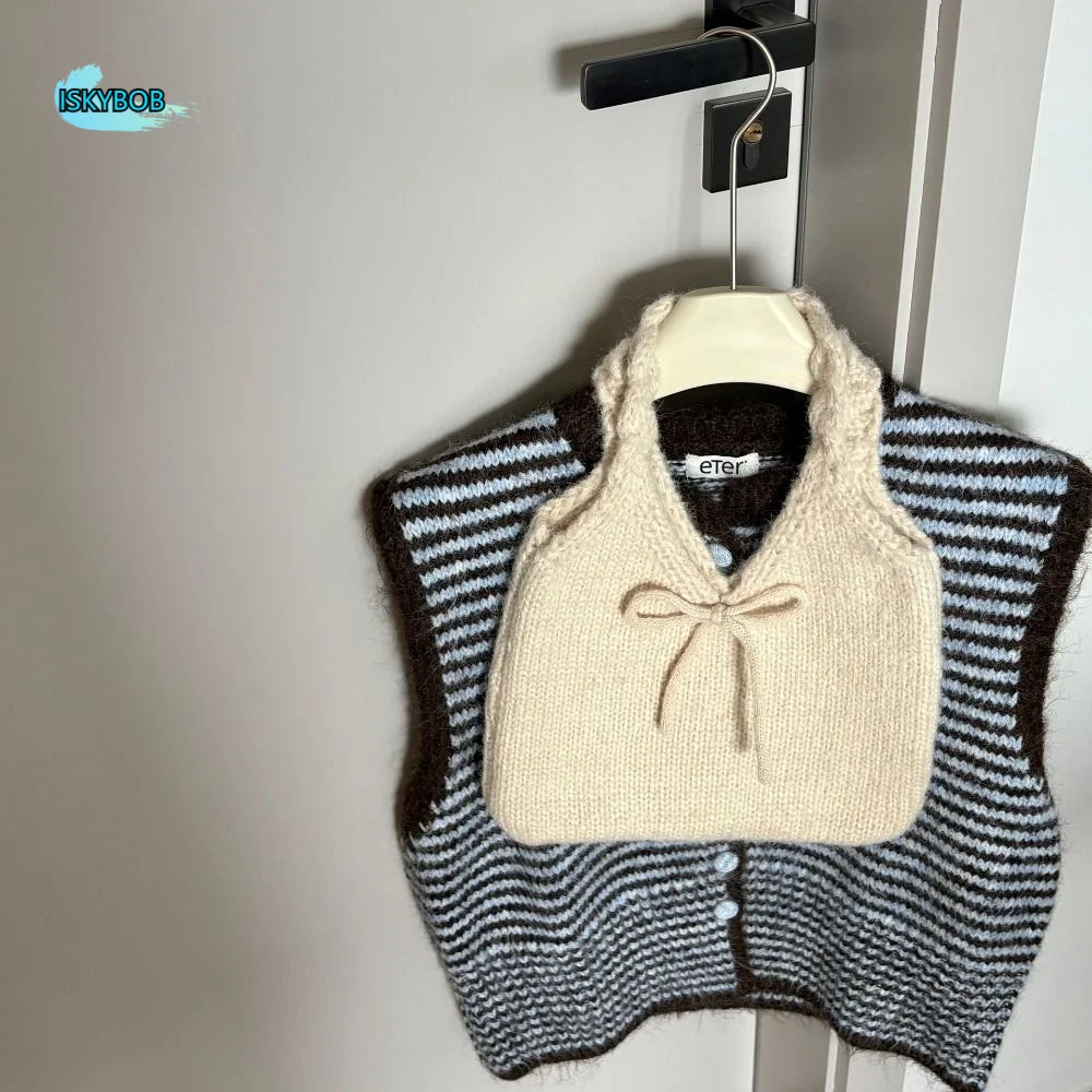 

Casual Multicolor Bow Knitted Handbag Soft Twists Knitted Wrist Bag Cute Large Capacity Knit Shoulder Bag Shopping Bag