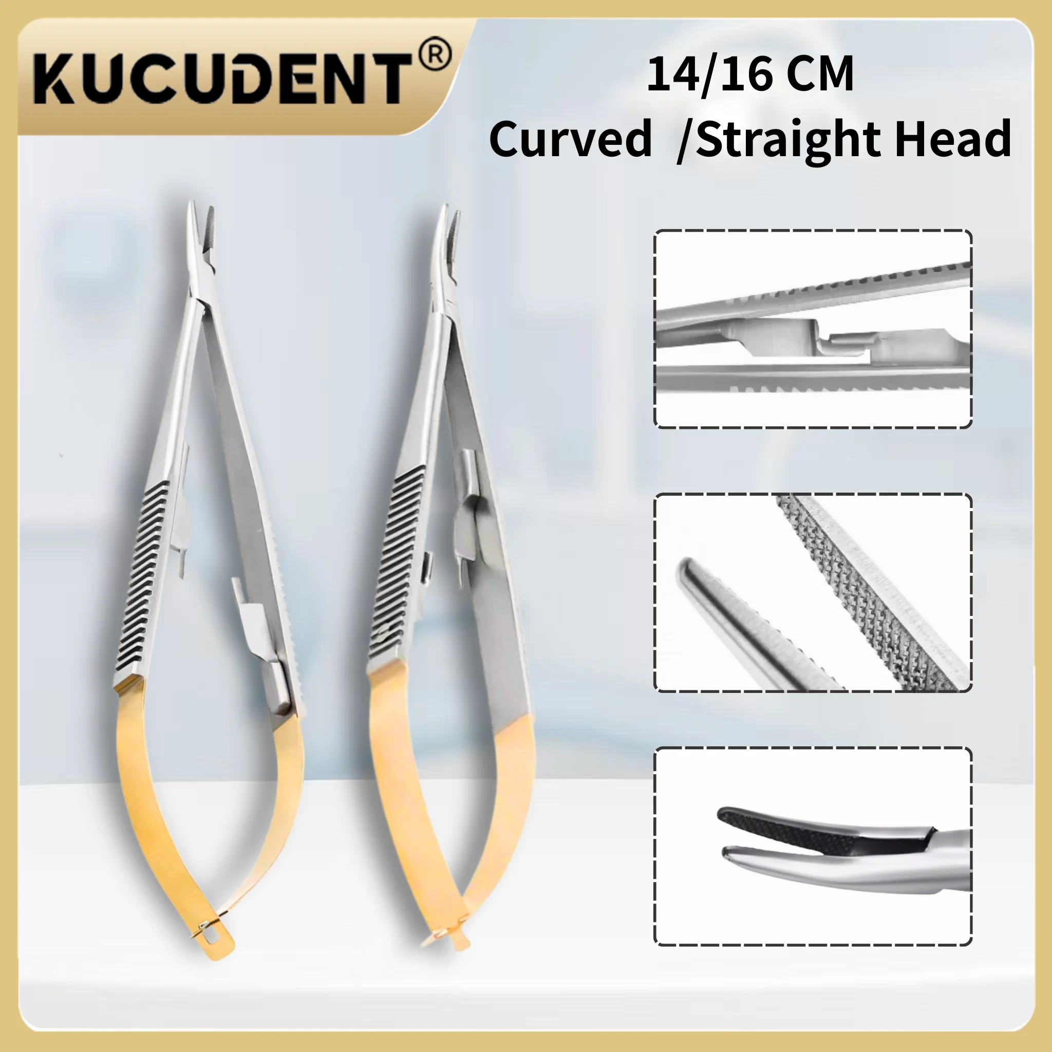 1 szt. Uchwyt na igły Castroviejo dentystyczny 14/16 cm - Prosty/Zagięty Grot do chirurgii ortodontycznej, implantologii i zabiegów szycia