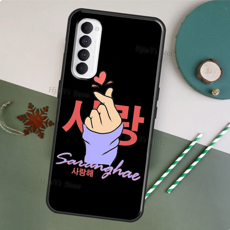 Coque de téléphone portable style Saranghae coréen mignon, je vous aime, pour OPPO A53 A31 A5 A9 2020 A1K A3S A5S A15 A52 A72 A91 F5 F7 Reno 4 Pro 2Z