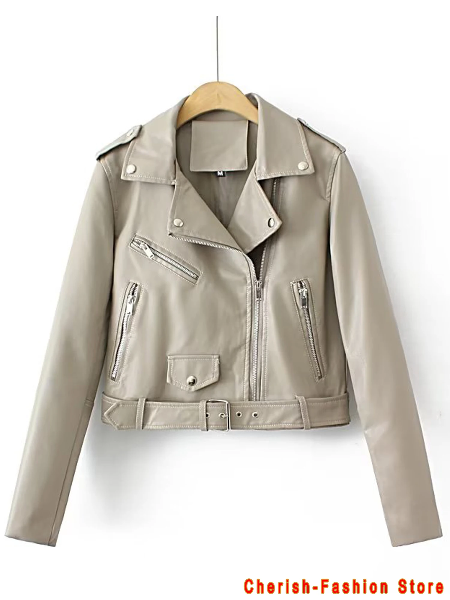 New Arrival 2023 brand Winter Autumn Motorcycle leather jackets Green leather jacket women leather coat slim PU jacket Leather