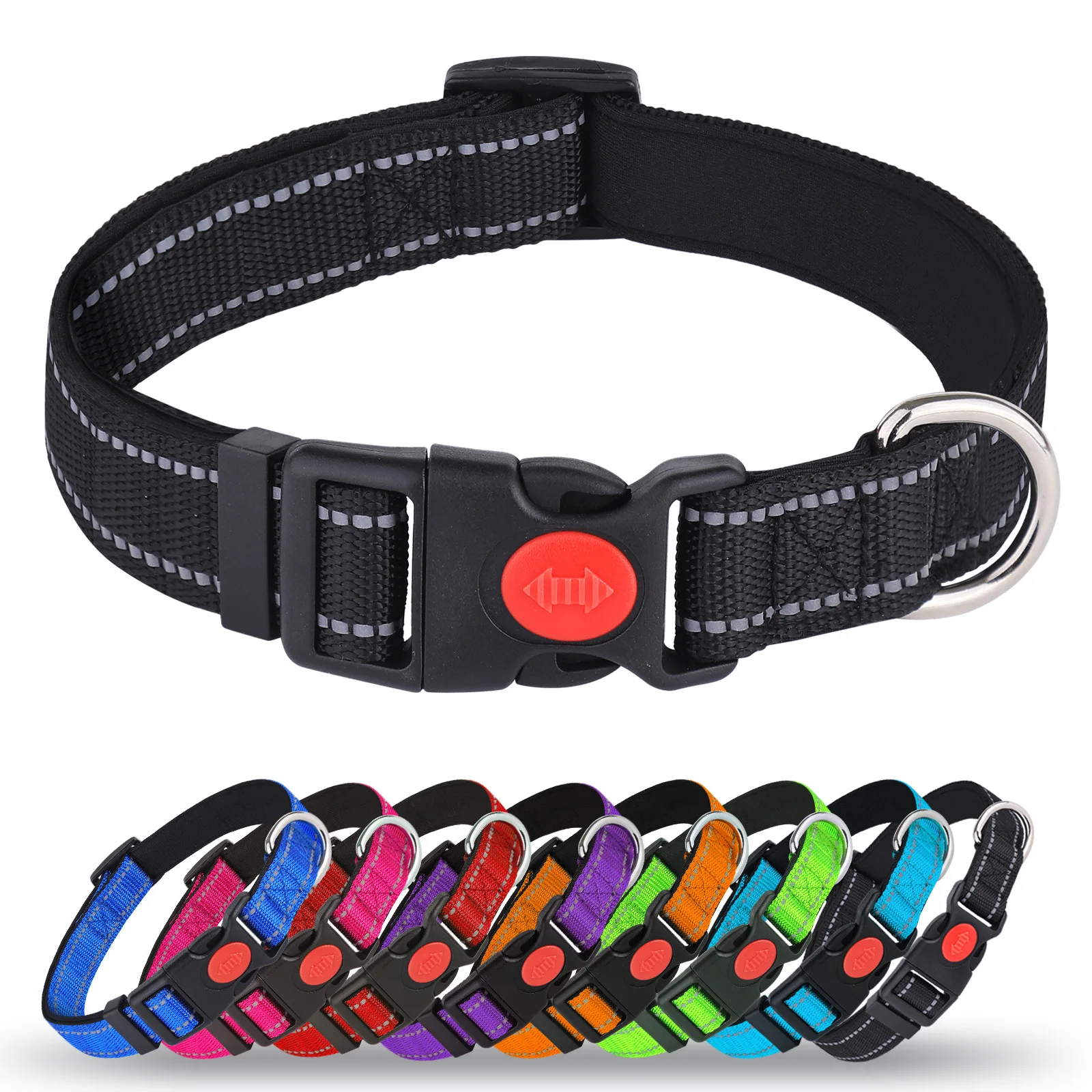 Adjustable Reflective Dog Collar Anti-Escape Safety Pet Neck Strap for Small Medium Dogs Soft Durable Night Walking Pet