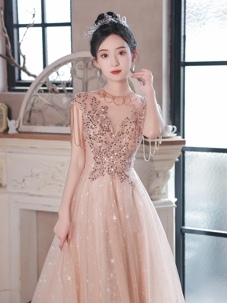 

Classic Evening Dresses 2023 Exquisite Beading Sequins A-Line Celebrity Gown New Temperament Female Prom Dress