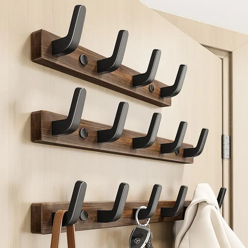 

Wall Hanger Coat Rack Walnut Hooks Modern Fitting Room Living Room Bathroom Coat Rack Punch-free Clothes Hat Key Storage Hook