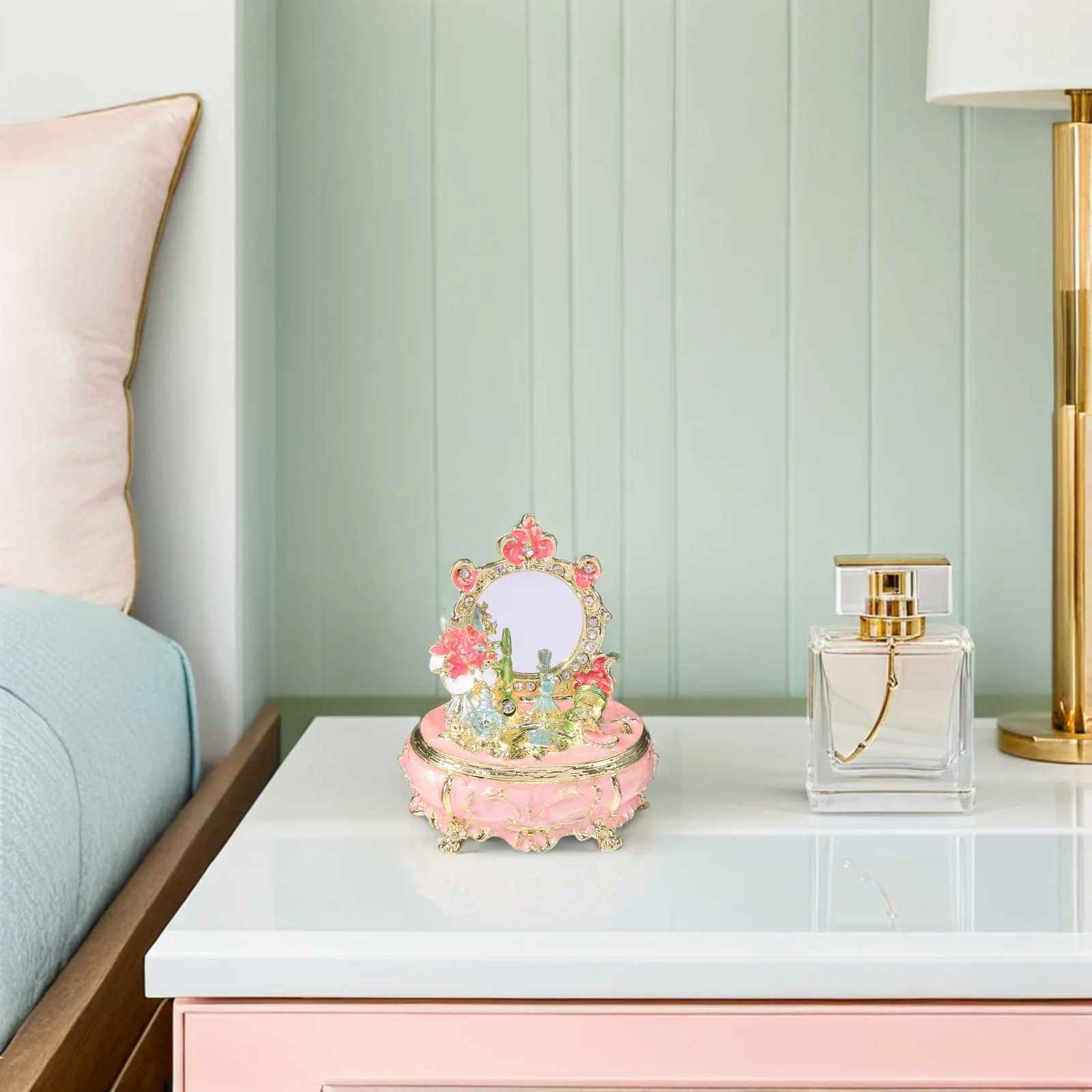 Enamel Trinket Box Painted Jewelry Storage Jar Vintage Dressing Table Organizer For Women Keepsake Chest