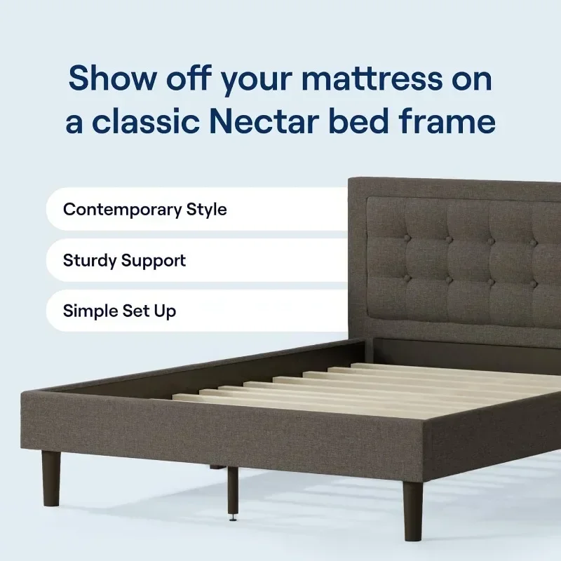 Nectar Bed Frame Headboard  Legs and Sturdy Wooden Slats for Support Contemporary and Durable Upholstery  bedroom furniture