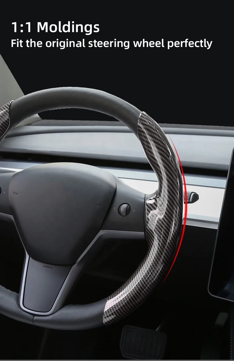 Carbon Fiber Steering Wheel Cover Protector Modification Accessories 2024 for Model Y 3
