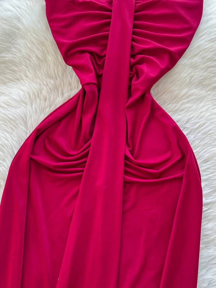 فستان طويل أنيق بدون حمالات من Foamlina فستان نسائي صيفي أنيق بدون أكمام نحيف مكشكش لملابس الحفلات الرسمية #5