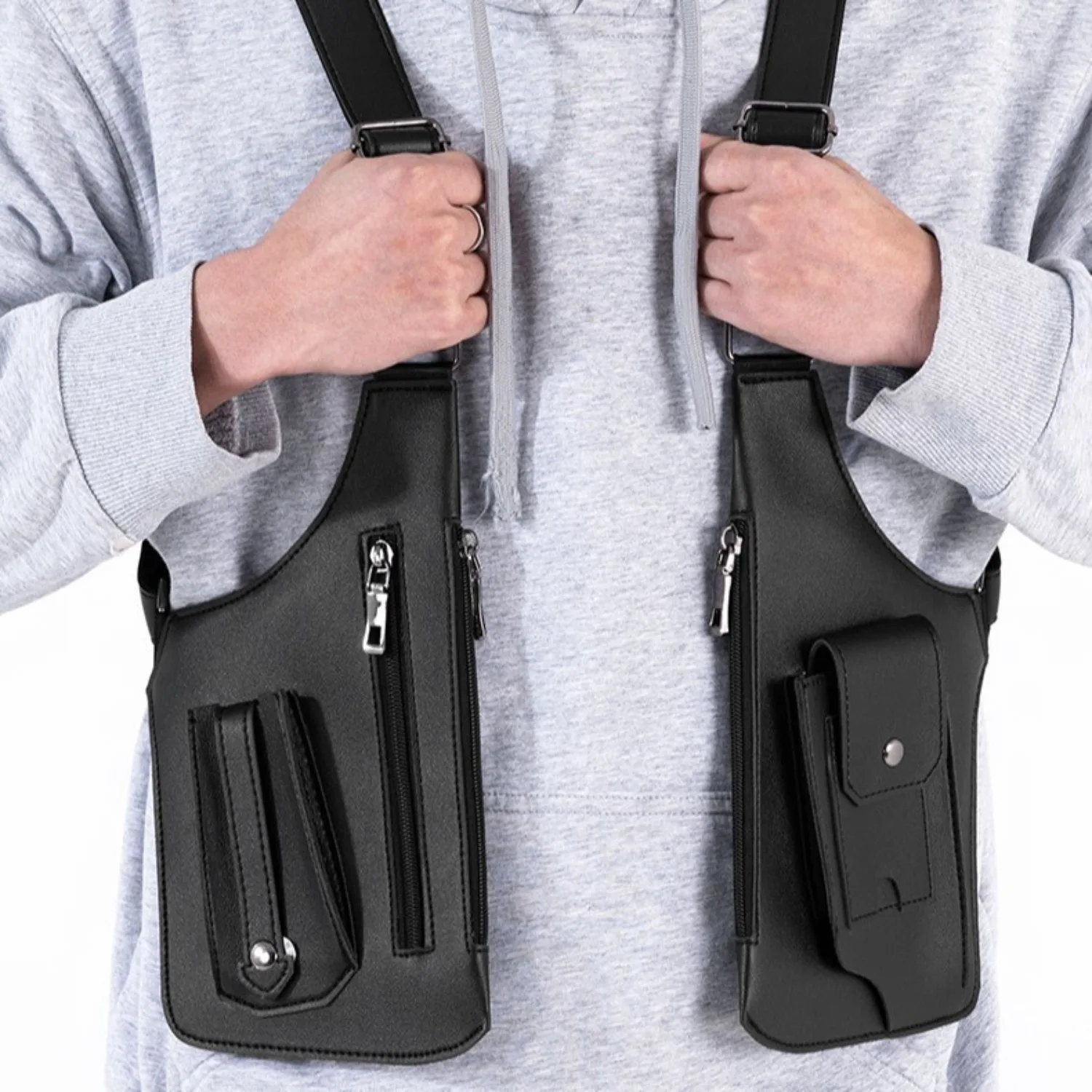Multifunctional Outdoor Chest Bag Durable Leather Strap Sling Crossbody Bag Casual Sport Shoulder Waist Pack for Men