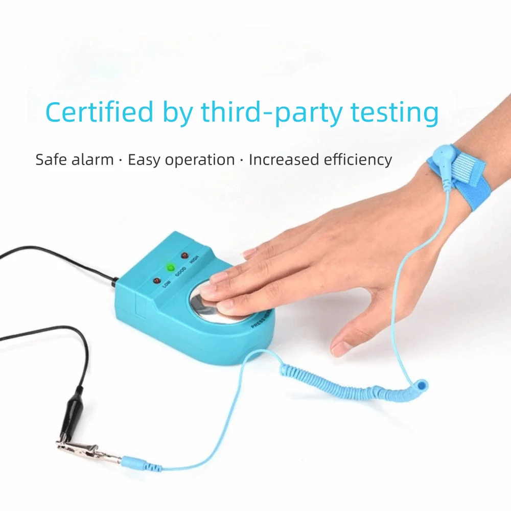 คุณภาพสูงเครื่องทดสอบสายรัดข้อมือ ESD เบาะเชื่อมต่อสายไร้สาย Anti-Static เครื่องทดสอบสายรัดข้อมือโรงงานอิเล็กทรอนิกส์