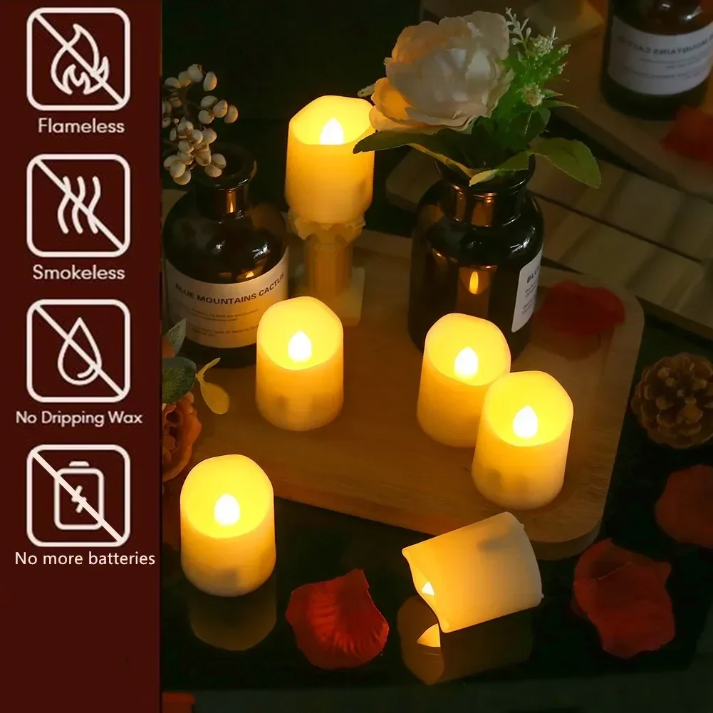 Velas sin llama recargables con pantalla LED parpadeante, luces de té eléctricas, temporizador, Cables de carga USB remotos, 6/24 piezas