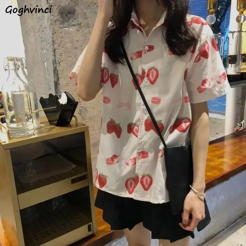 

Sweet Shirts Women Breathable Comfortable Korean Fashion Streetwear College All-match Chic Turn-down Collar Summer Popular Ins