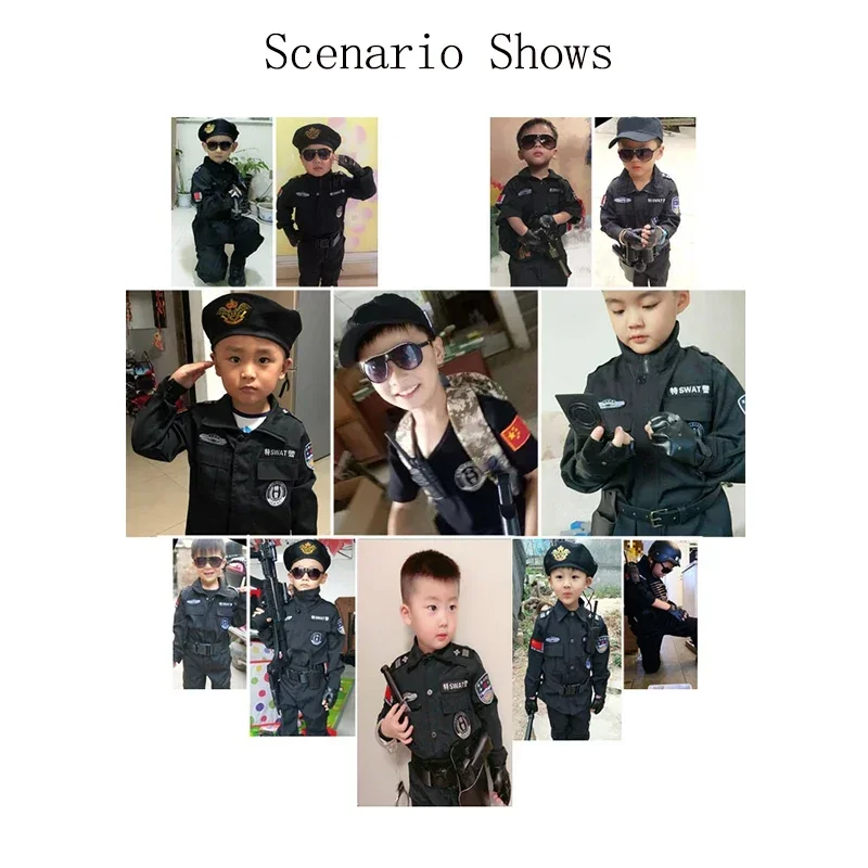 Disfraces de policía de Halloween para niños, uniforme de policía para fiesta de carnaval, conjunto de ropa de Cosplay de policías del ejército, 2024, 110-160cm