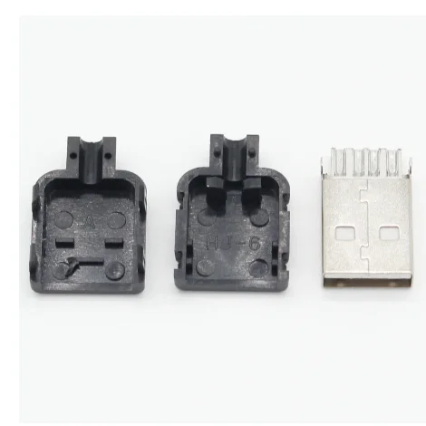 10 Sets DIY USB 2.0 Connector Plug A Type Male 4 Pin Assembly Adapter Socket Solder Type Black Plastic Shell For Data Connection