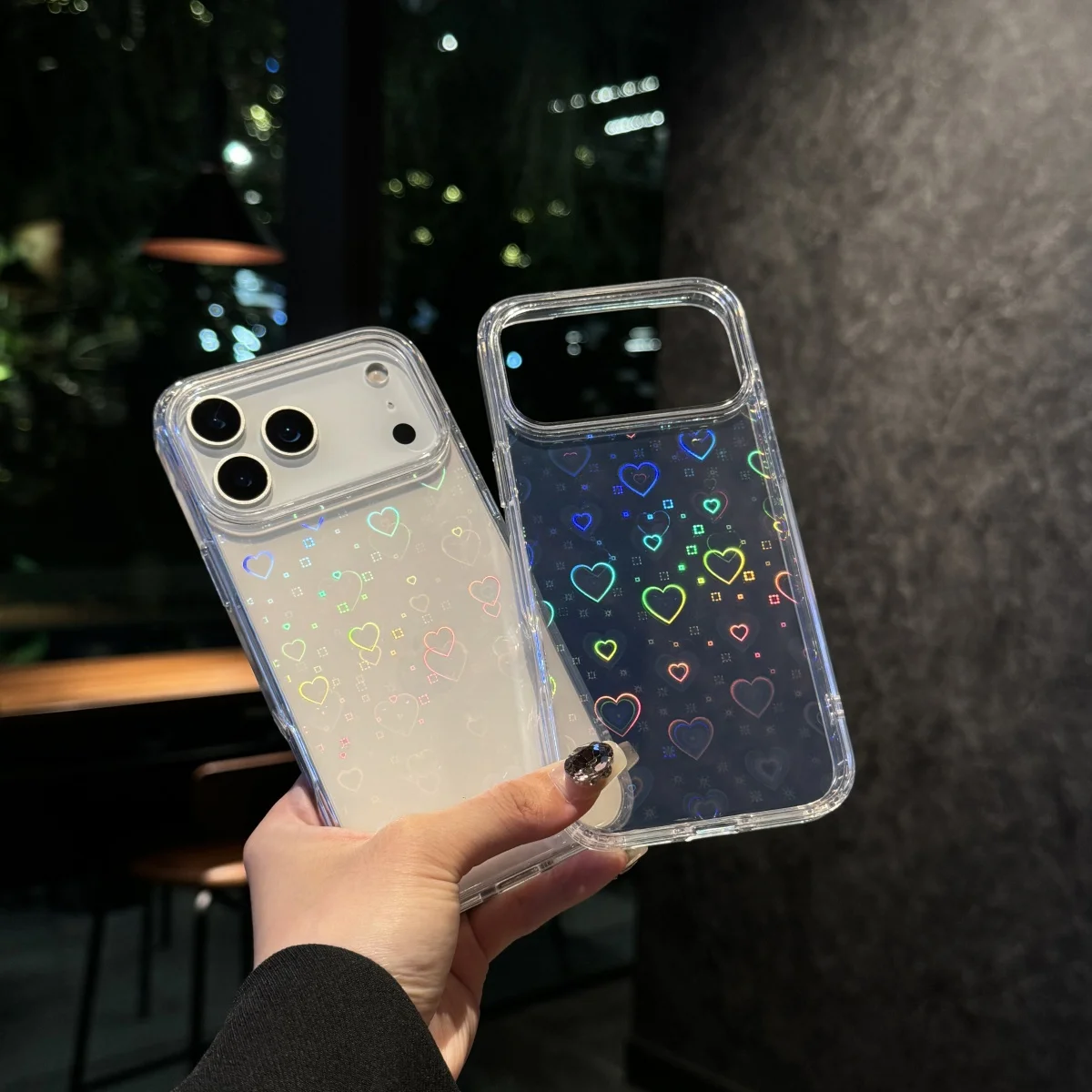 حافظة فاخرة بنمط قلب الحب بالليزر متدرجة ثلاثية الأبعاد لهاتف آيفون 17 Air 16 E 15 14 13 12 11 Pro Max Plus غطاء ناعم شفاف #6
