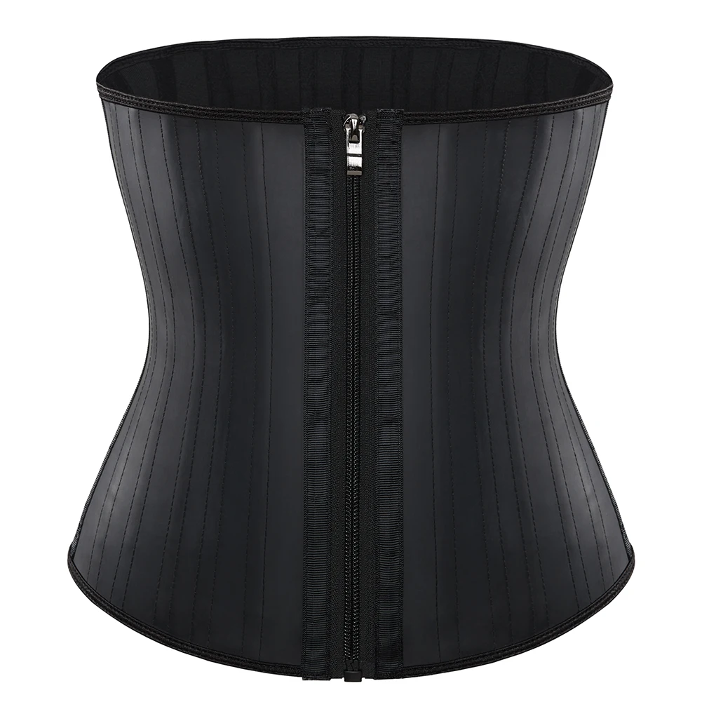 

25 Steel Bones Latex Waist Trainer Front Zip Fajas Belt Shaper Cincher Underbust Corset