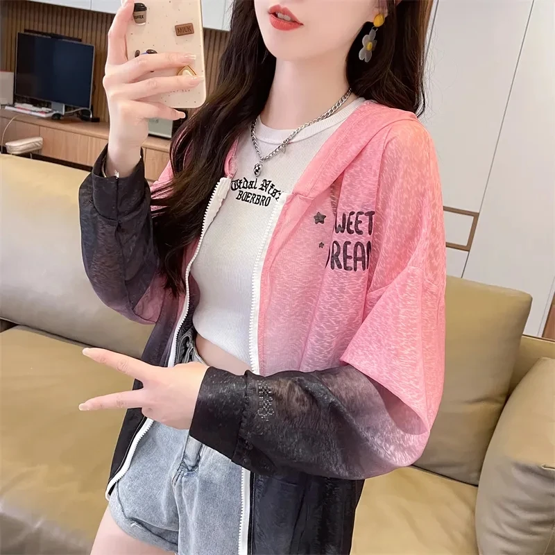 Sun Protection Clothing Coat Female Ice Silk New Summer Sun-Proof Shirt UV-Proof Jacket Women Cardigan Hoodie Outerwear Tide Top