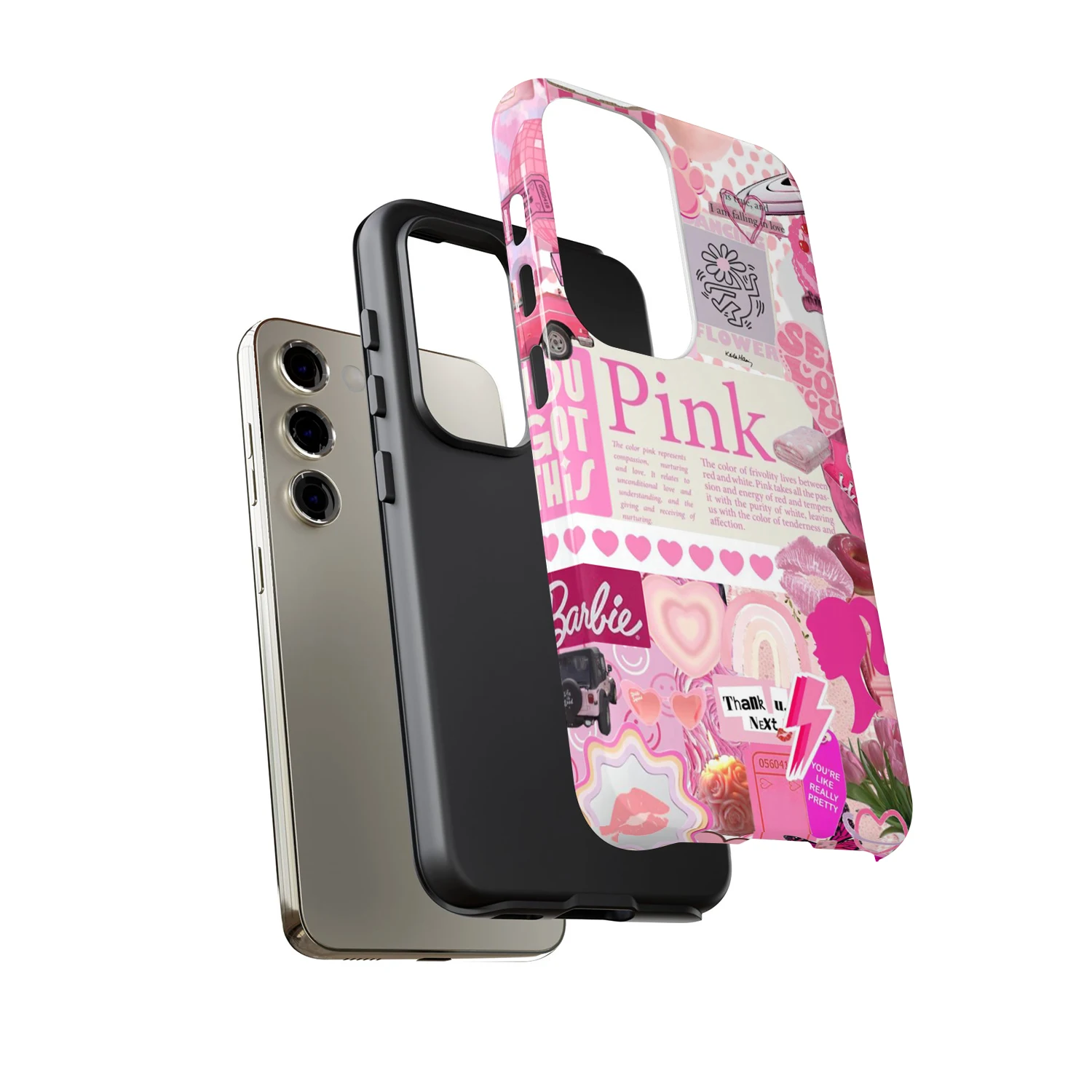 Casing Ponsel Kolase Merah Muda Feminin untuk Samsung Galaxy S5 Ultra S4 Plus S23 S22 S21 A13 A14 A15 A16 A23 A25 A32 A35 A52 A53 A54 A55 A71